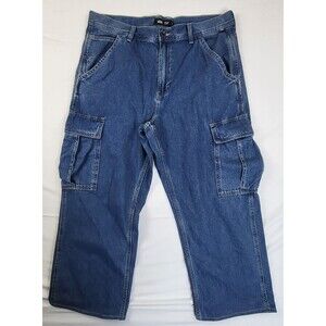 Vans Men's Service Cargo Blue Denim Jeans Loose Fit Size 36